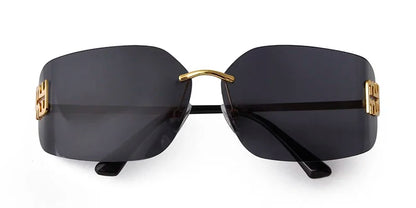 Luxury Metal Rimless Sunglasses Women Brand Design Rivets Letter Rectangle Curved Shades Funky Classic Sun Glasses Female
