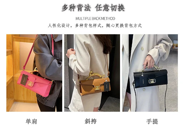 Women's Handbag New Bags For Women Metal Handle Leather Famous Brand Designer Crossbody Fashion Trend Shoulder Bag