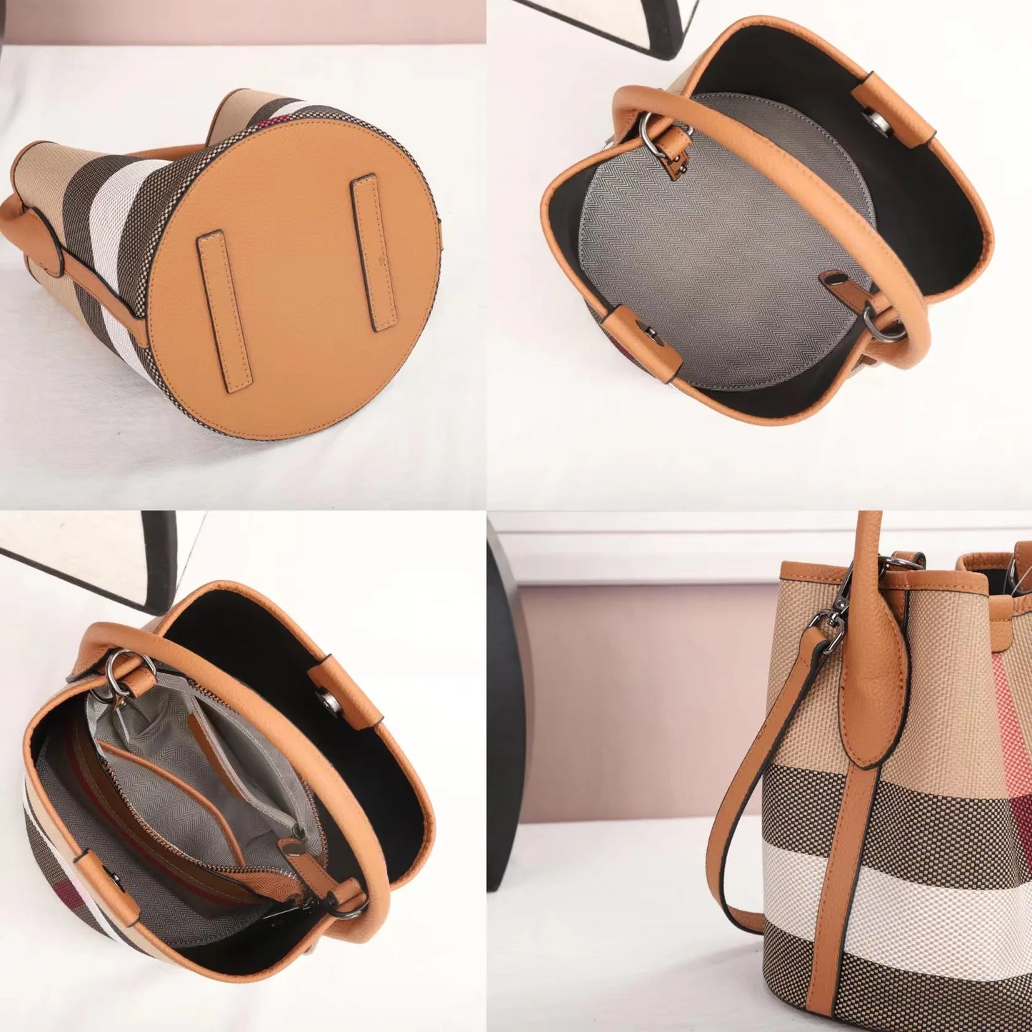 Plaid Pattern Handbag Bucket Tote for Women, Fashionable and Versatile for Commuting, Can Be Worn as a Shoulder or Crossbody Bag