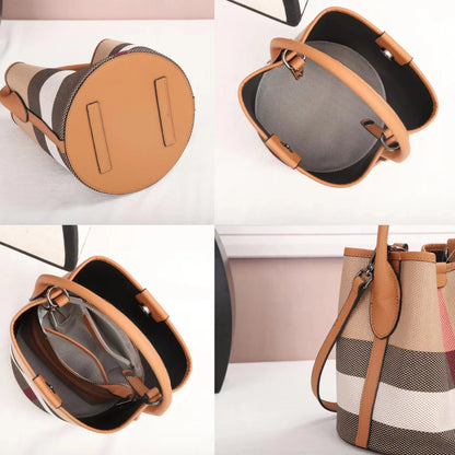 Plaid Pattern Handbag Bucket Tote for Women, Fashionable and Versatile for Commuting, Can Be Worn as a Shoulder or Crossbody Bag