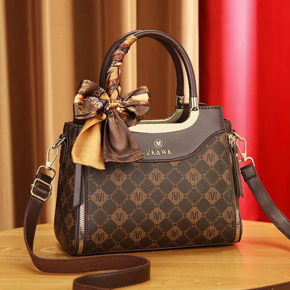 Women Top-Handle Bags Unique Design Print Surface Handbag With Decorative Scarves Fashion Classics Lady Shoulder Crossbody Bag