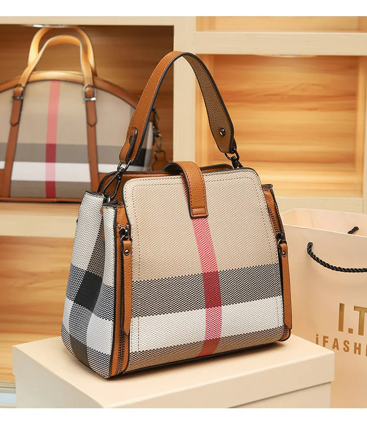 2025 Women's Tote Bag, Luxury Checkered Bucket Purse, Fashionable Shoulder Crossbody Bag, High Quality Handbag for Daily Use