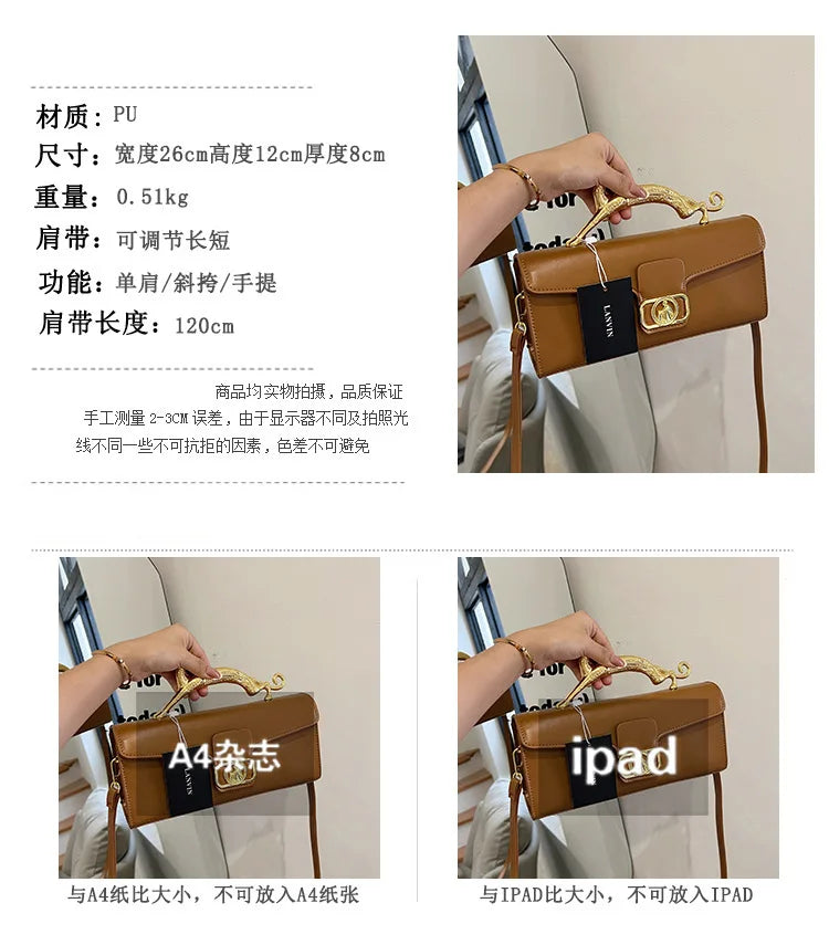 Women's Handbag New Bags For Women Metal Handle Leather Famous Brand Designer Crossbody Fashion Trend Shoulder Bag