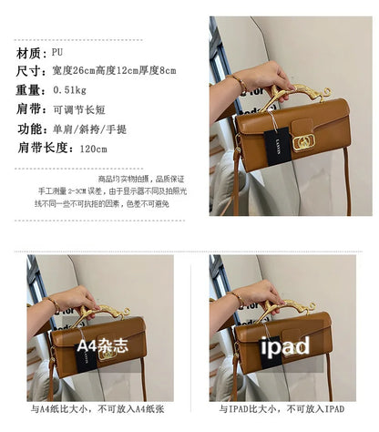 Women's Handbag New Bags For Women Metal Handle Leather Famous Brand Designer Crossbody Fashion Trend Shoulder Bag