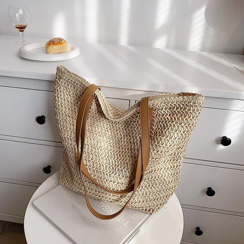 Women's Shoulder Handbag Bohemian 2024 Summer Fashion Straw Beach Tote Bag Travel Shopper Weaving Hand-woven Shopping Bags New