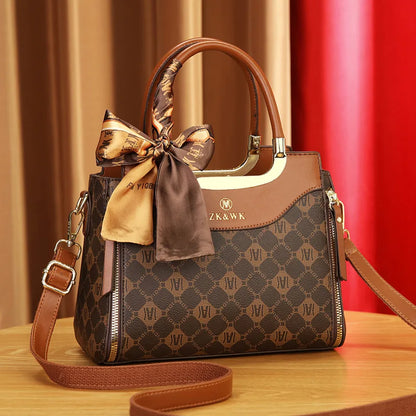 Women Top-Handle Bags Unique Design Print Surface Handbag With Decorative Scarves Fashion Classics Lady Shoulder Crossbody Bag