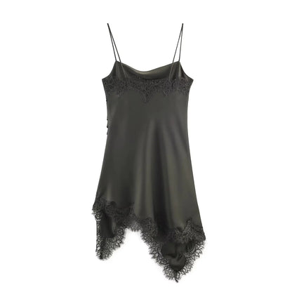 HH Woman Elegant Lace Decoration Camisole Underwear Style Top Female Spring Casual Sleeveless Backless Asymmetry Solid Tops