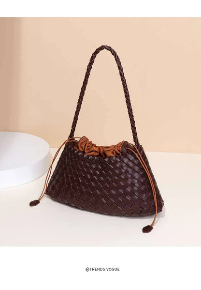 Women Handwoven Shoulder Bag Korean Casual Trendy Large Capacity Handbag Soft PU Leather Ladies Tote Bag Summer Underarm Bags