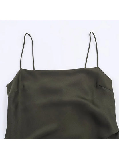 HH Woman Elegant Lace Decoration Camisole Underwear Style Top Female Spring Casual Sleeveless Backless Asymmetry Solid Tops