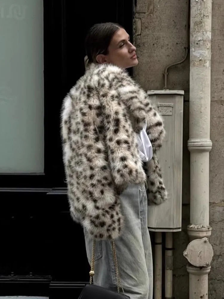 HH Woman's Fashion Coats Print Turn-Down Collar Long Sleeves Pockets Single-Breasted Female Winter Elegant Warm Jackets