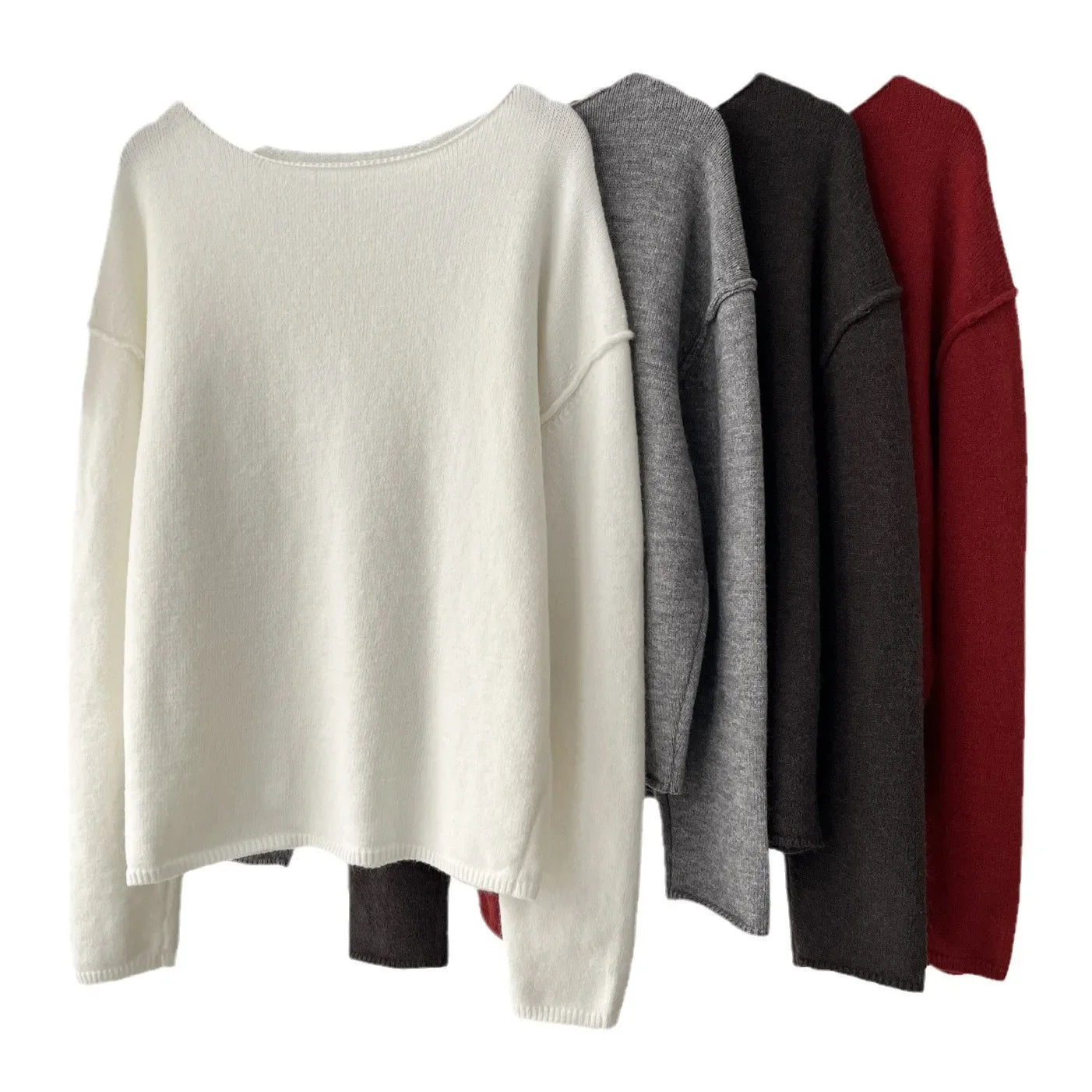 Women's clothing loose multi-color base with soft waxy wool blend round neck long-sleeved knitted sweater 16A