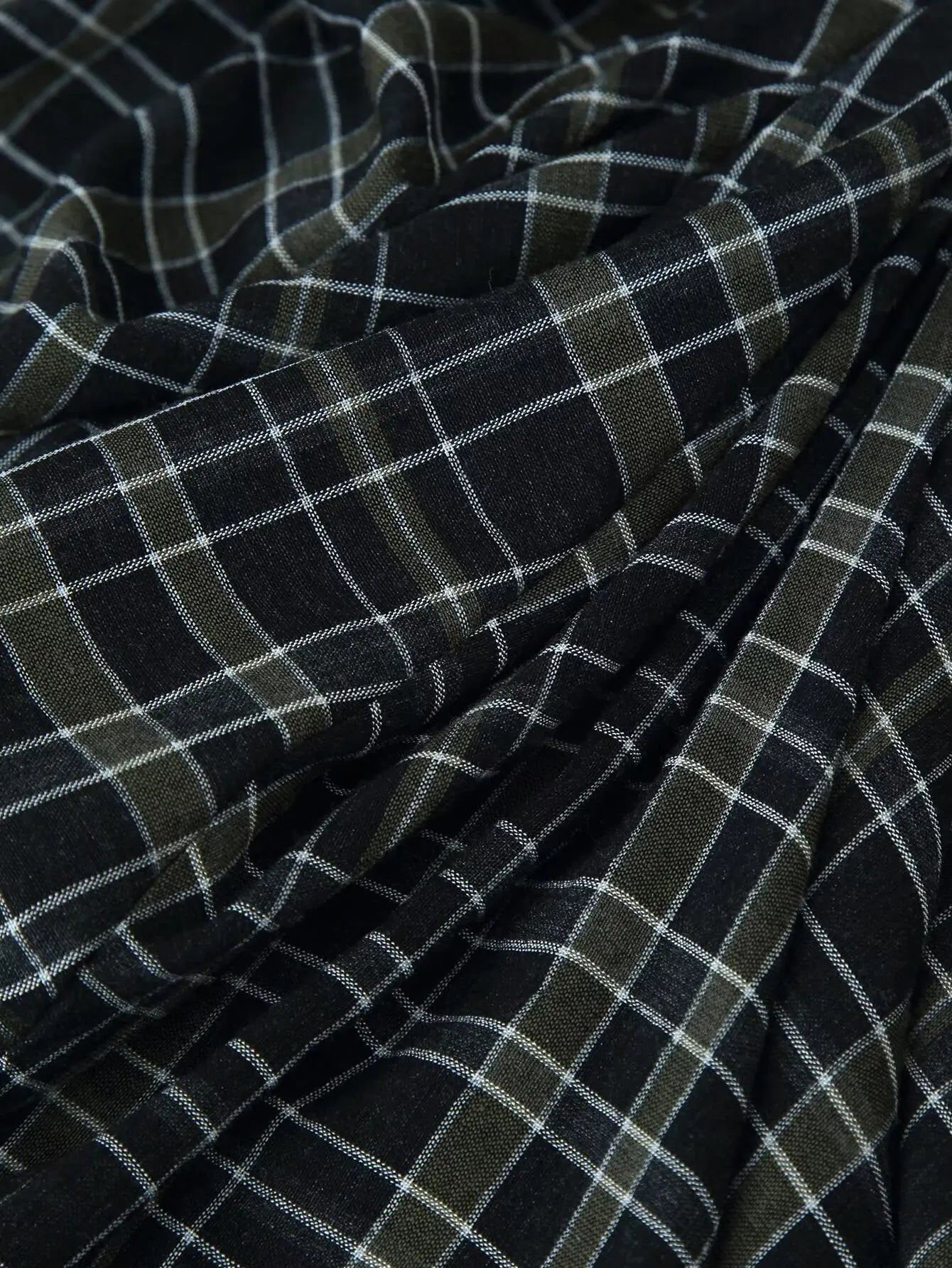 HH Woman Elegant V-Neck Plaid Pleated Decoration Long Sleeves Midi Dress Female Fashion High-Waist Asymmetric Hem Slim Dress