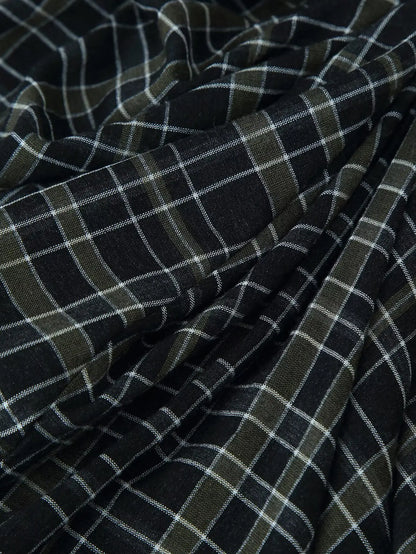 HH Woman Elegant V-Neck Plaid Pleated Decoration Long Sleeves Midi Dress Female Fashion High-Waist Asymmetric Hem Slim Dress