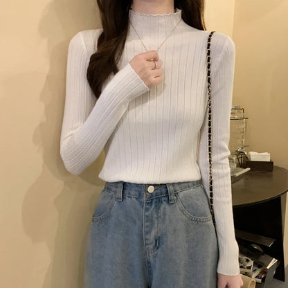 Woman Sweaters 2025 Autumn Winter Knitted Ribbed Turtleneck Sweater Women Clothes Long Sleeve Slim Basic Pullover Solid Tops