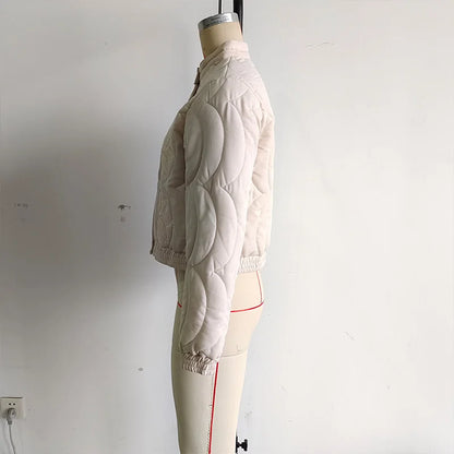 2025 Women's Crop Coat Fashion Warm Single Breasted Blue Embroidery Cotton Jackets Woman Autumn Winter Chic Outwear