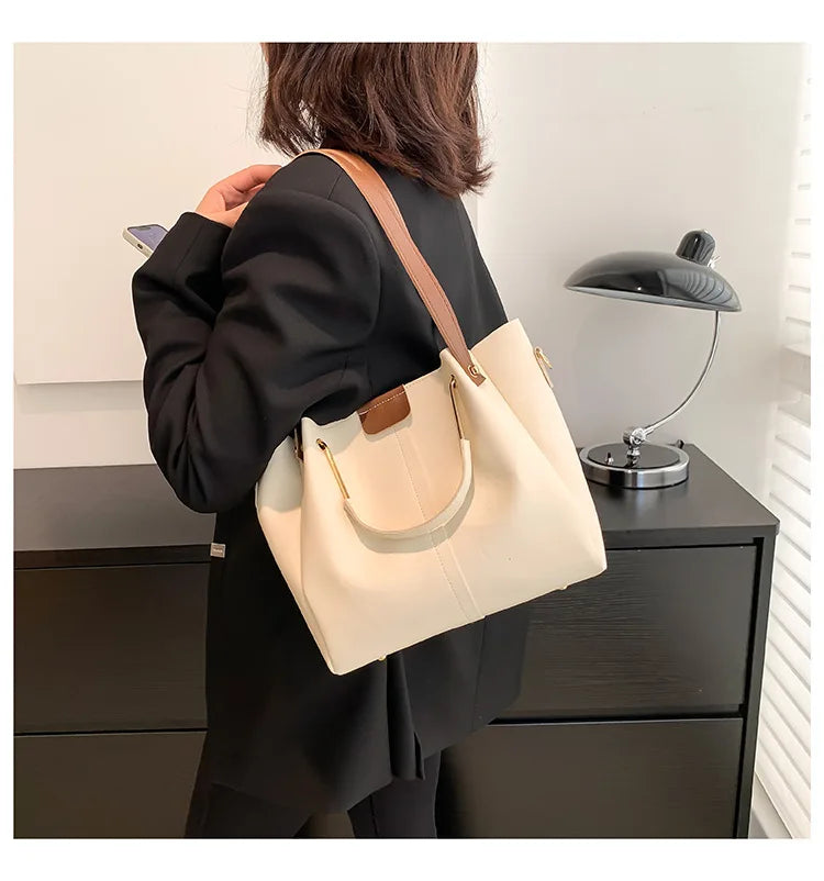 Portable Commuter Women Shoulder Bags Large Capacity Handbag Ladies Fashion Tote Vintage Soft Pu Leather Underarm Bag for Female