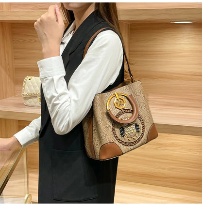 Women's handbag, genuine leather carrying bucket bag, new 2025 high-end design, fashionable single shoulder crossbody bag