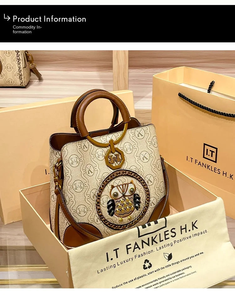 Women's handbag, genuine leather carrying bucket bag, new 2025 high-end design, fashionable single shoulder crossbody bag