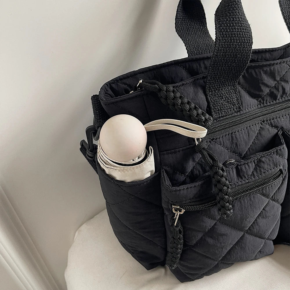 Women's Shoulder Bag, Large-Capacity Casual Multifunctional Commuter Handbag, Versatile Diamond Quilted Design Crossbody Bag