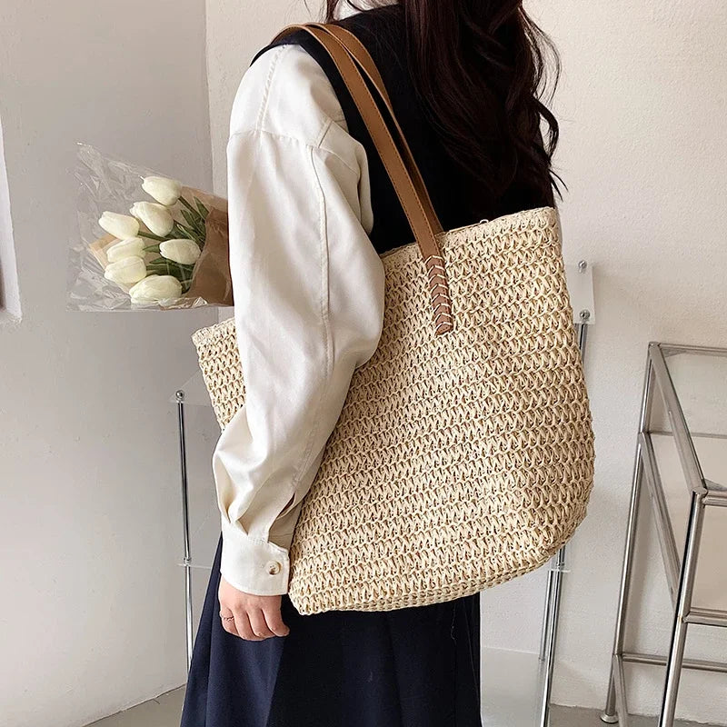 Women's Shoulder Handbag Bohemian 2024 Summer Fashion Straw Beach Tote Bag Travel Shopper Weaving Hand-woven Shopping Bags New