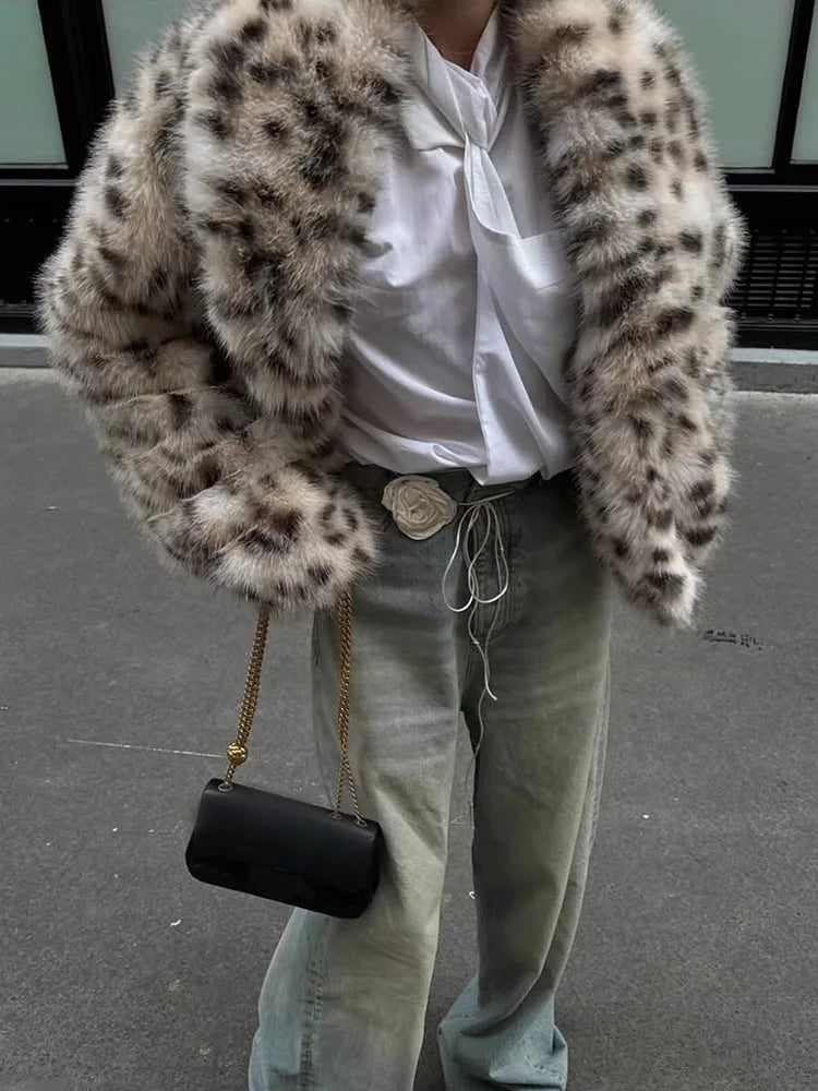 HH Woman's Fashion Coats Print Turn-Down Collar Long Sleeves Pockets Single-Breasted Female Winter Elegant Warm Jackets