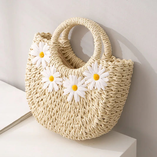 Fashion Hand-Woven Straw Beach Bags Women Handmade Moon Basket Shoulder Bag Bolsa Summer Bohemian Travel Crossbody Bags Handbags