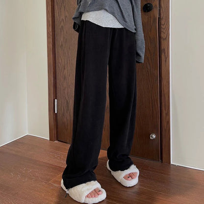 Winter Warm Thicken Trousers Women Fleece Inside Casual Wide Leg Pants Woman Casual Soild Color Straight Sports Pants Female