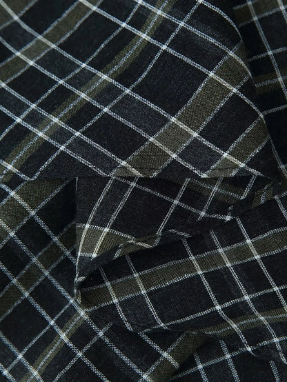 HH Woman Elegant V-Neck Plaid Pleated Decoration Long Sleeves Midi Dress Female Fashion High-Waist Asymmetric Hem Slim Dress