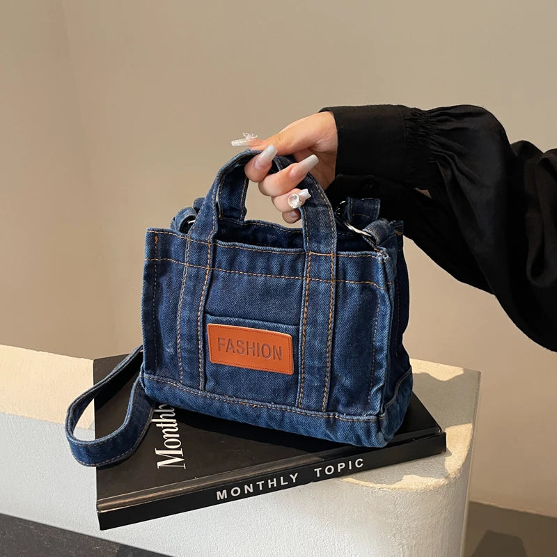 1 solid color denim handbag ladies shoulder bag suitable for girls, ladies, college students, newcomers and white-collar workers