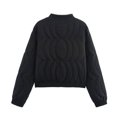 2025 Women's Crop Coat Fashion Warm Single Breasted Blue Embroidery Cotton Jackets Woman Autumn Winter Chic Outwear