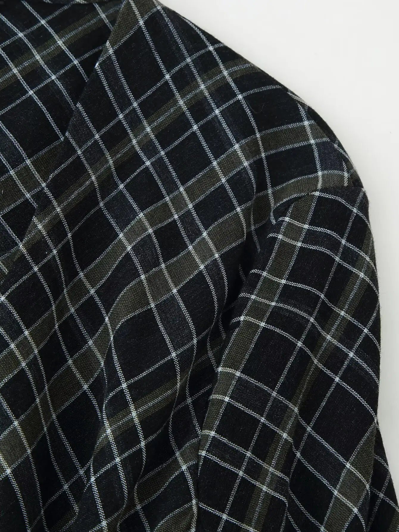 HH Woman Elegant V-Neck Plaid Pleated Decoration Long Sleeves Midi Dress Female Fashion High-Waist Asymmetric Hem Slim Dress