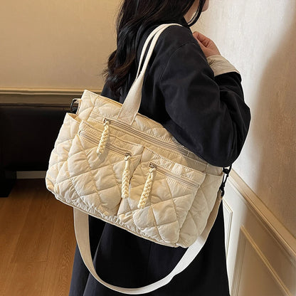 Women's Shoulder Bag, Large-Capacity Casual Multifunctional Commuter Handbag, Versatile Diamond Quilted Design Crossbody Bag