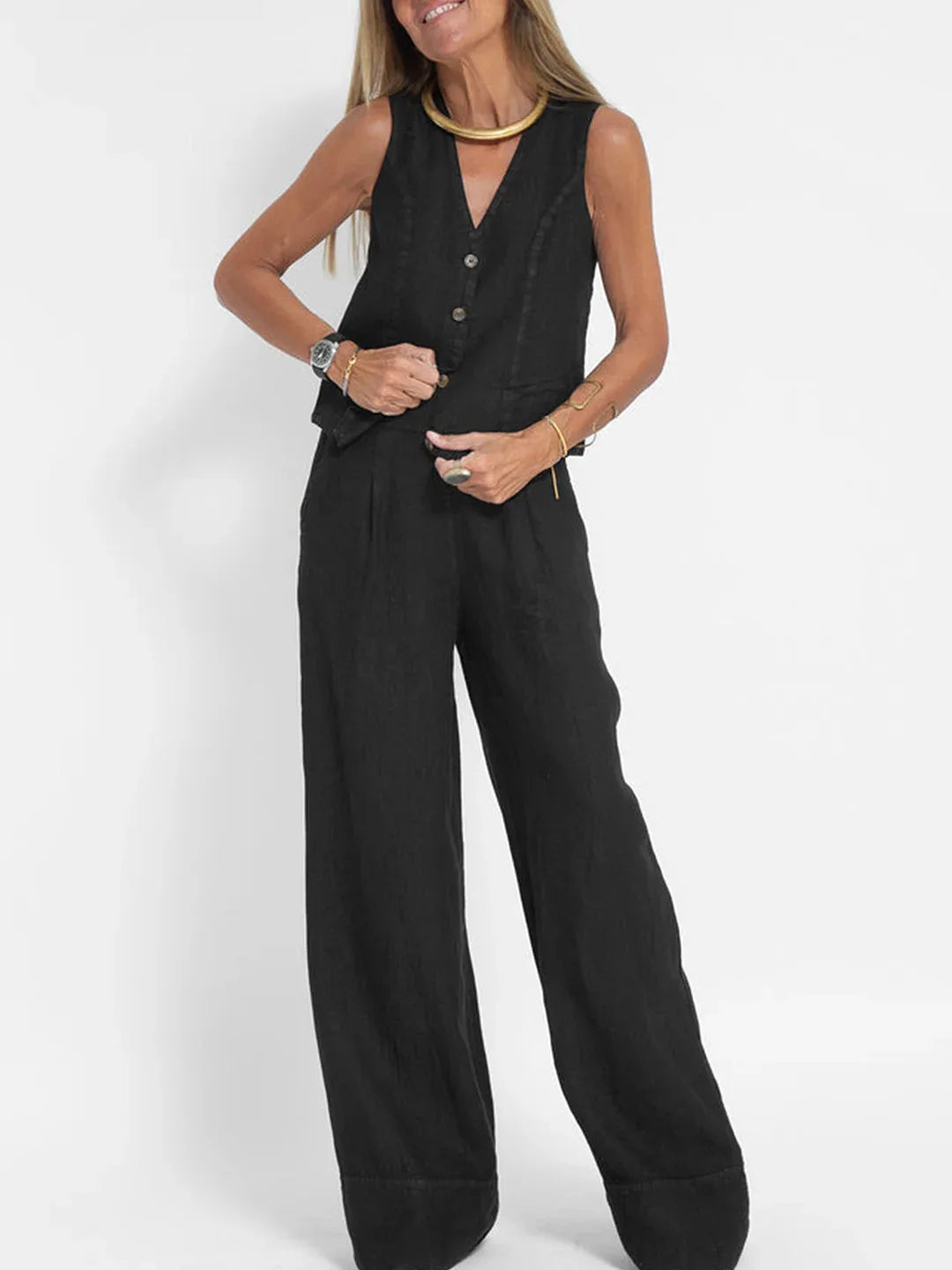 Women's Clothing 2025 Spring Summer New Fashionable Vest Pants Collage Splicing Pure Sleeveless Color Temperament Casual Suit