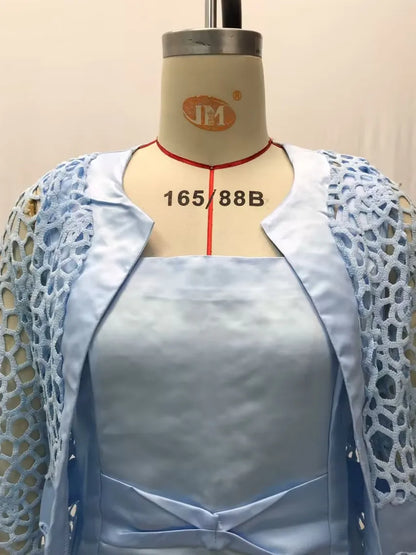 Wein Lace Cardigan Dress with Two Coats Lady Female Woman Skirt Dresses Coat Set Suit Hollow Out Cotton and Linen Formal Office