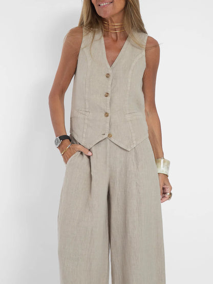 Women's Clothing 2025 Spring Summer New Fashionable Vest Pants Collage Splicing Pure Sleeveless Color Temperament Casual Suit