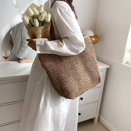Women's Shoulder Handbag Bohemian 2024 Summer Fashion Straw Beach Tote Bag Travel Shopper Weaving Hand-woven Shopping Bags New