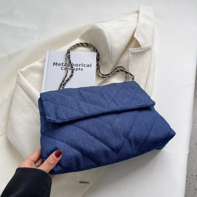 Handbag Woman Fashion Luxury Denim Blue Shoulder Bag Briefcase Messenger Bags Large Capacity Work Study Street Tote Bag Purses