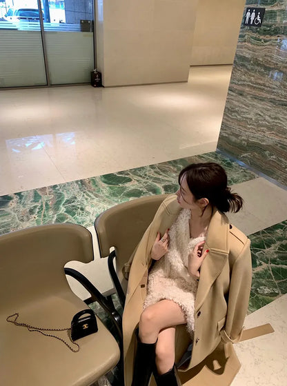 Clothland Women Elegant White Black Fur Dress V Neck Short Sleeve A Line Party Event Club Mini Dresses Vestido QD305