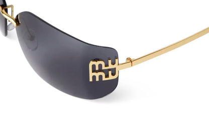 Luxury Metal Rimless Sunglasses Women Brand Design Rivets Letter Rectangle Curved Shades Funky Classic Sun Glasses Female