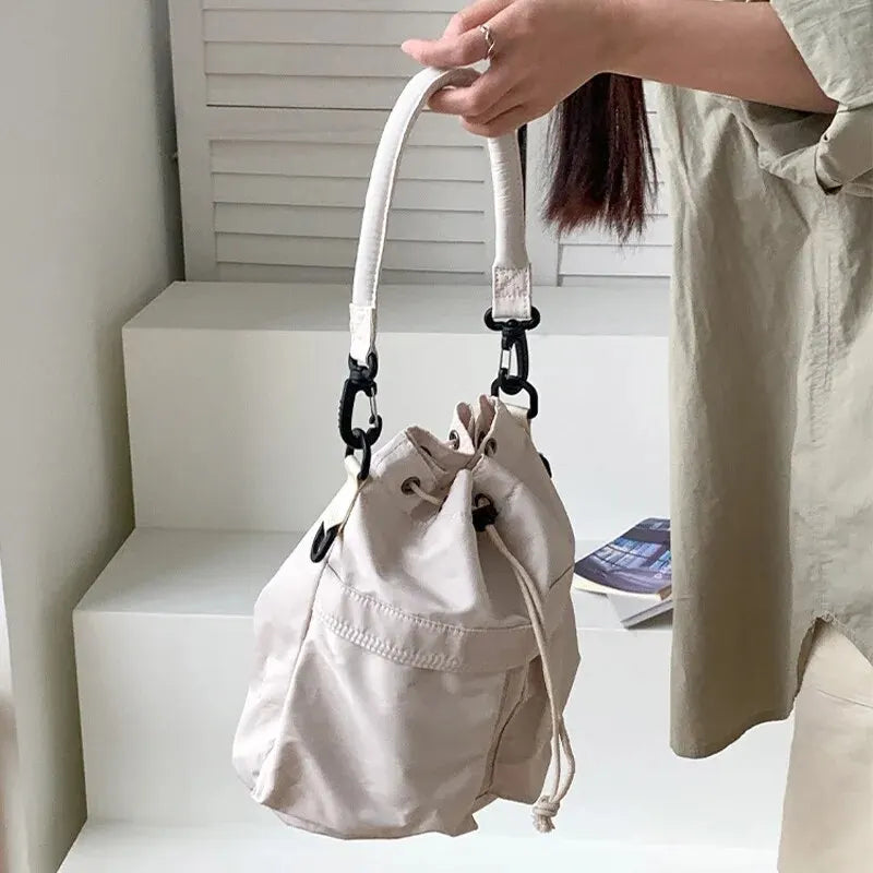 Women Tote Bag Shoulder Bag Nylon Waterproof Large Capacity Handbag Drawstring Crossbody Bag