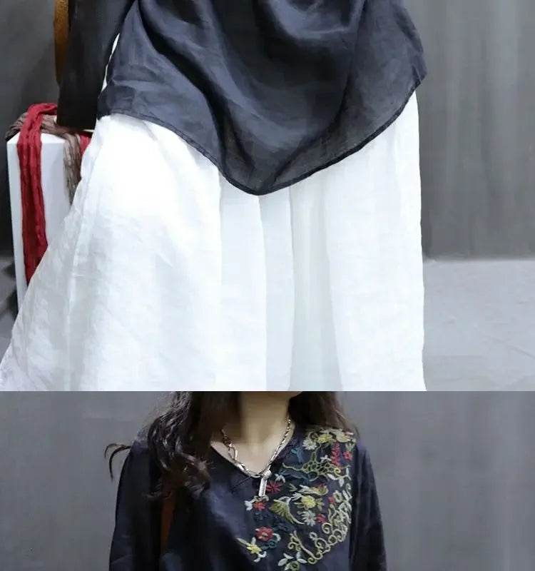 Cotton and Linen Women Clothing 2025 Summer New Print Retro Embroidery Loose Slim and Fashionable Shirt