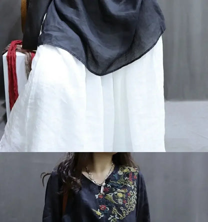 Cotton and Linen Women Clothing 2025 Summer New Print Retro Embroidery Loose Slim and Fashionable Shirt