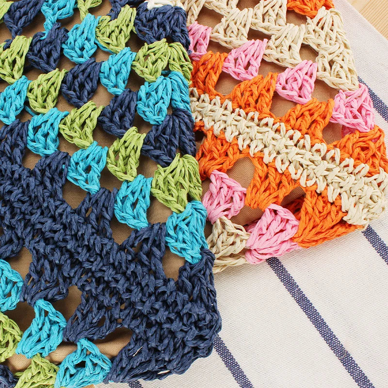 Summer Bohemian Braided Handbag Casual Tote Hollow Straw Beach Bag Woven Shoulder Bag Raffia Rattan Shopping Travel Bag