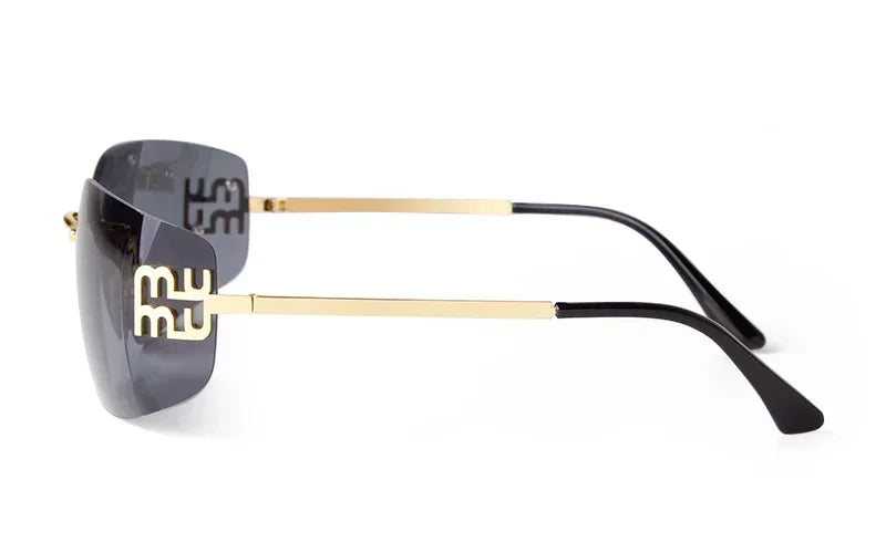 Luxury Metal Rimless Sunglasses Women Brand Design Rivets Letter Rectangle Curved Shades Funky Classic Sun Glasses Female