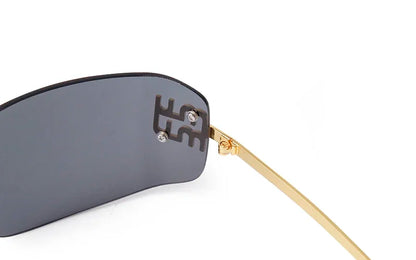 Luxury Metal Rimless Sunglasses Women Brand Design Rivets Letter Rectangle Curved Shades Funky Classic Sun Glasses Female