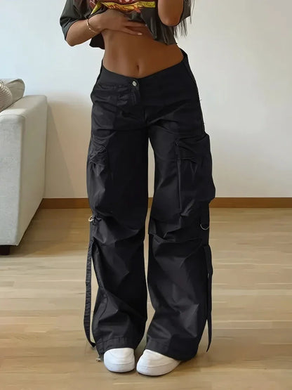 New Summer Cargo Pants Women's Solid Straight Leg Big Pockets Baggy Trousers All-Match Sweatpants Chic Streetwear Women Clothing