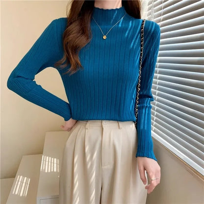 Woman Sweaters 2025 Autumn Winter Knitted Ribbed Turtleneck Sweater Women Clothes Long Sleeve Slim Basic Pullover Solid Tops