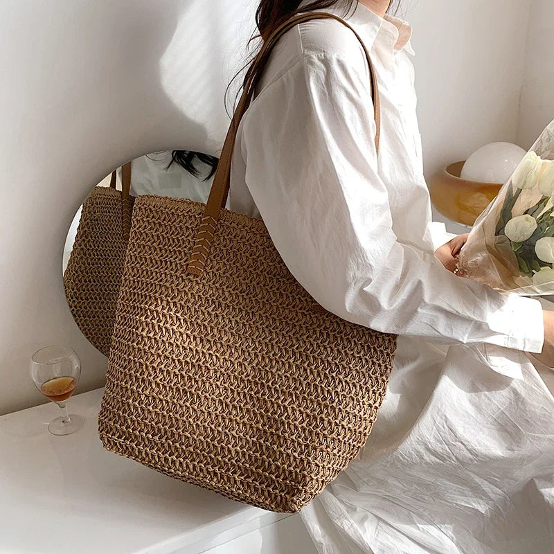 Hand-woven Women's Shoulder Handbag Bohemian Fashion Straw Beach Tote Bag Travel Shopper Weaving Shopping Bags