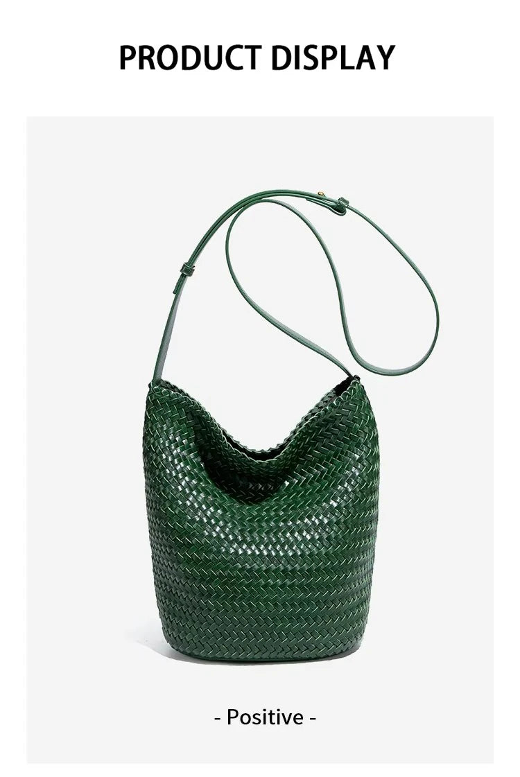 2025 new women's handbag high-end hand-woven large-capacity shoulder tote bag underarm bag crossbody versatile bucket bag