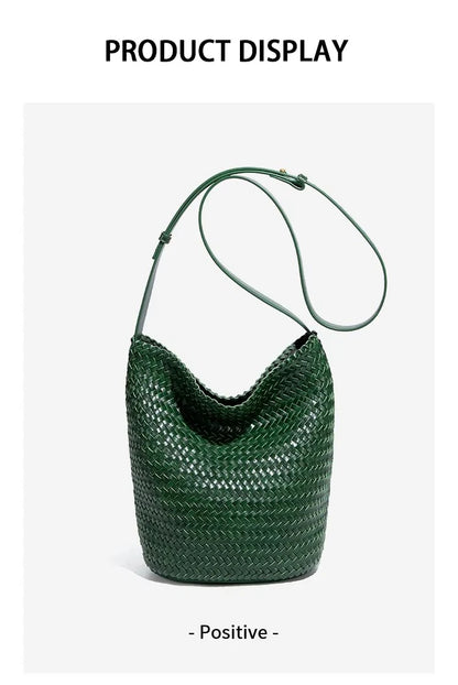 2025 new women's handbag high-end hand-woven large-capacity shoulder tote bag underarm bag crossbody versatile bucket bag